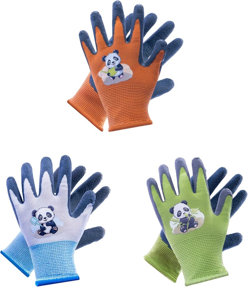 Mr.Panda 3 Pairs Skin-Friendly kids gardening gloves for Age 2-4, Rubber Coated childrens garden gloves, toddler work gloves, XXXS - Image 1